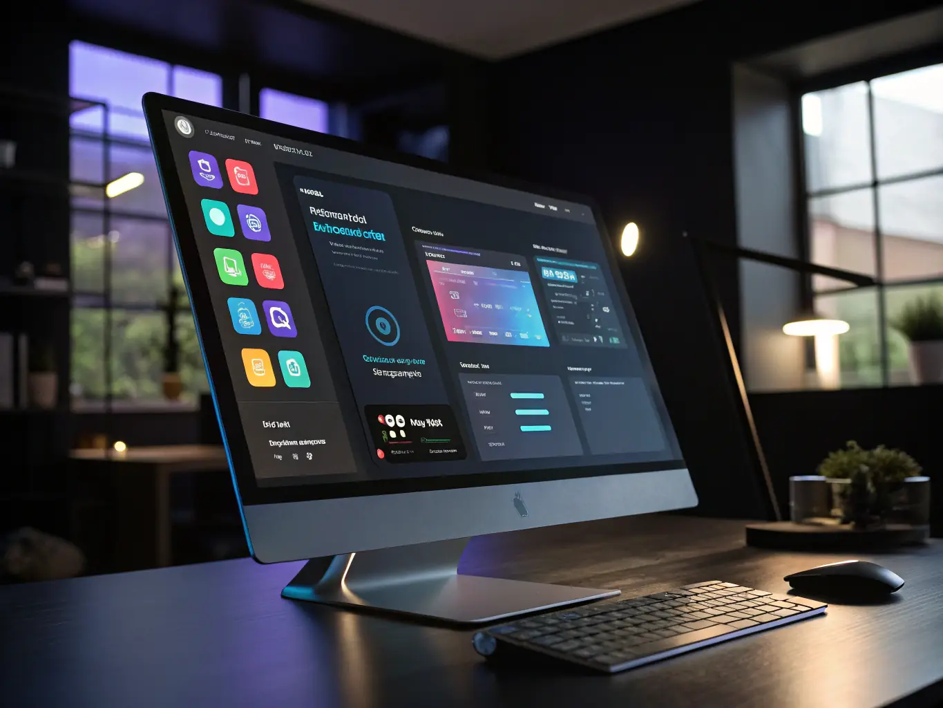 A professional and modern image showcasing a virtual assistant interface with AI features highlighted, emphasizing efficiency and seamless integration.