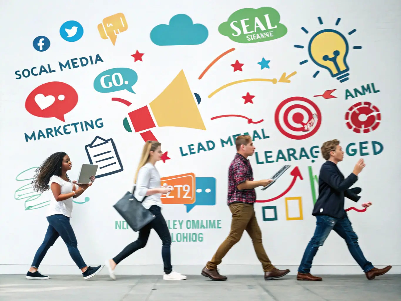 A dynamic graphic illustrating the lead generation process powered by AI, highlighting targeted outreach and effective engagement strategies.